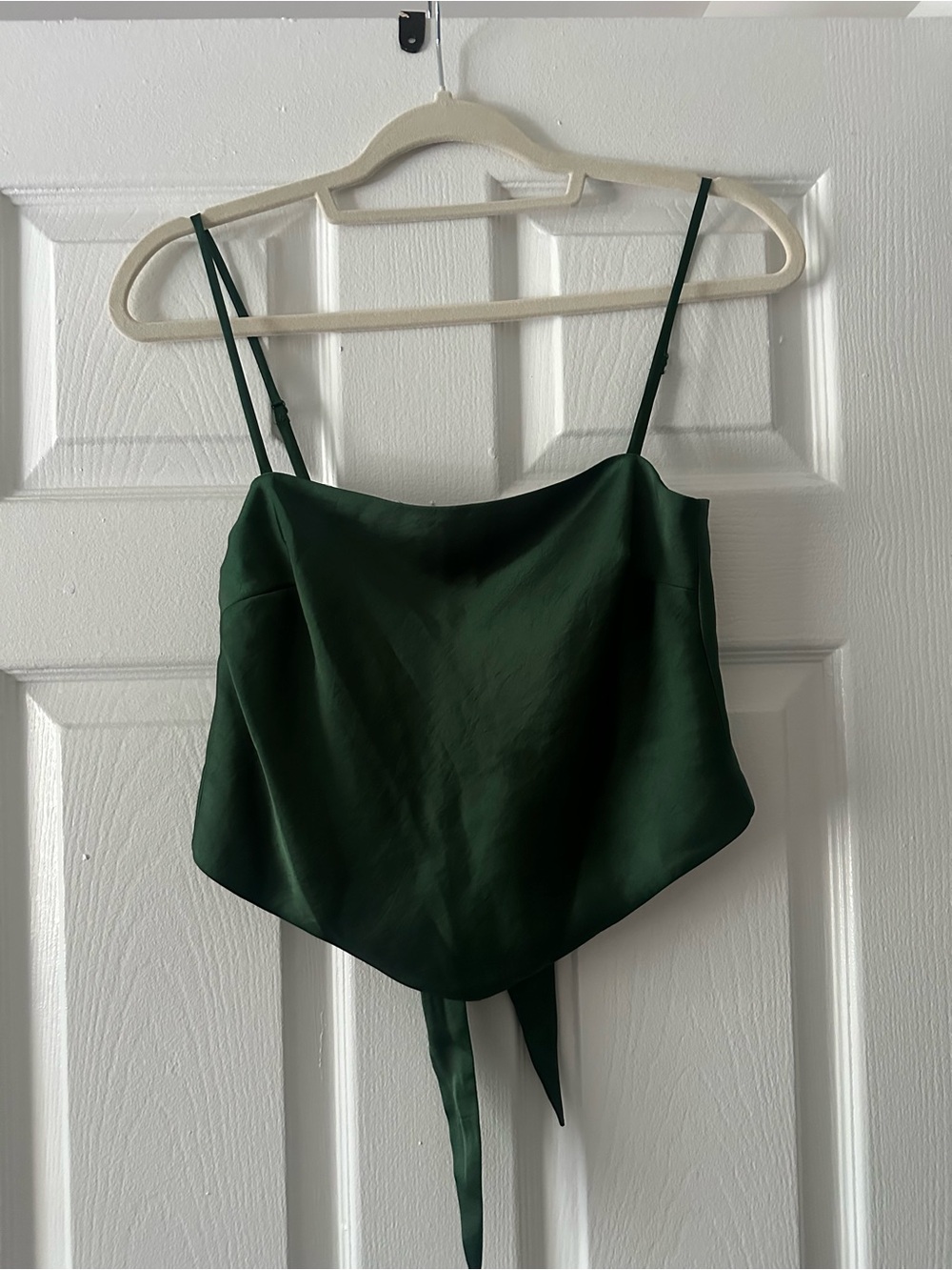 ARITZIA Sunday Best Emerald Green Satin Tie-Hem Cami